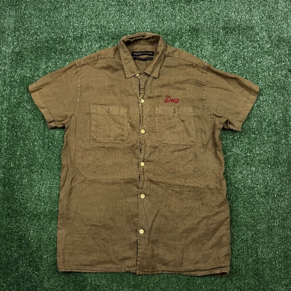 Deus Ex Machina Men’s Oversized Button Up Shirt XS Fits S Green Short Sleeve - Picture 1 of 7